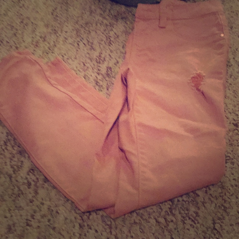 Pinkish colored jeans